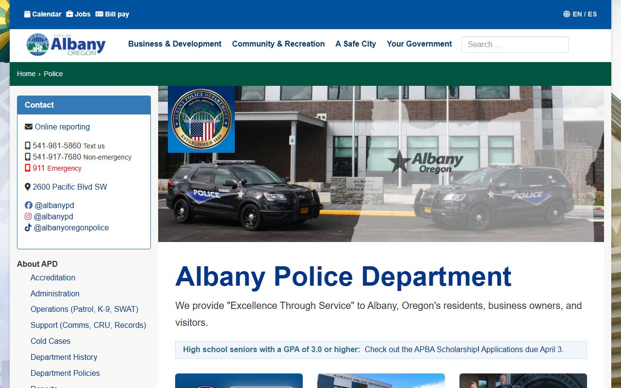 Albany criminal history records Albany Police Department
