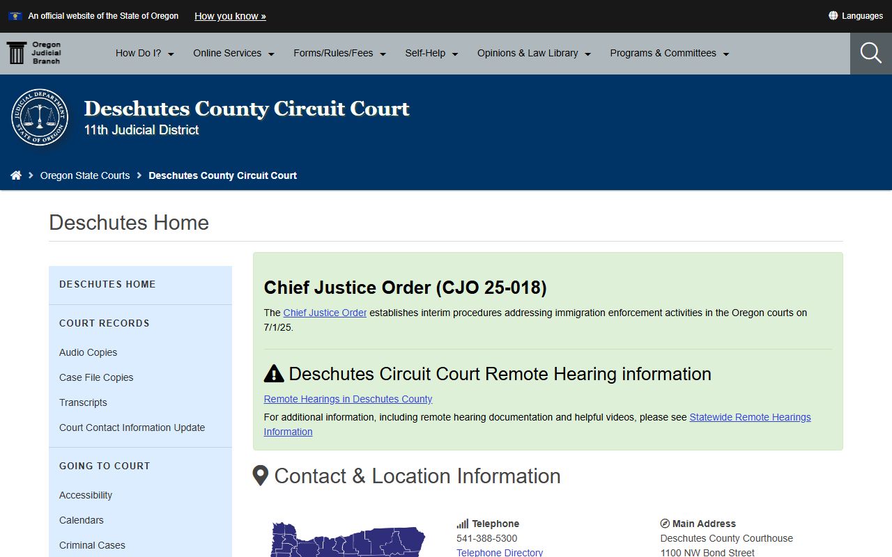 Deschutes County Circuit Court criminal history records page