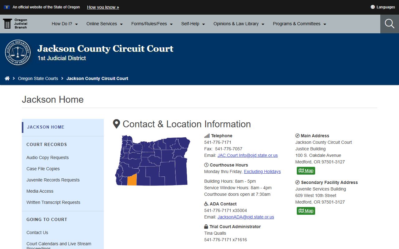Jackson County criminal history records circuit court main page