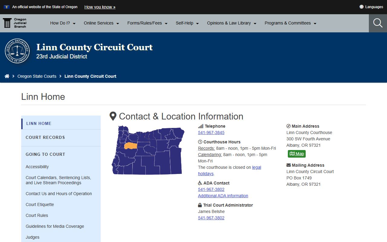Linn County Circuit Court criminal history records page