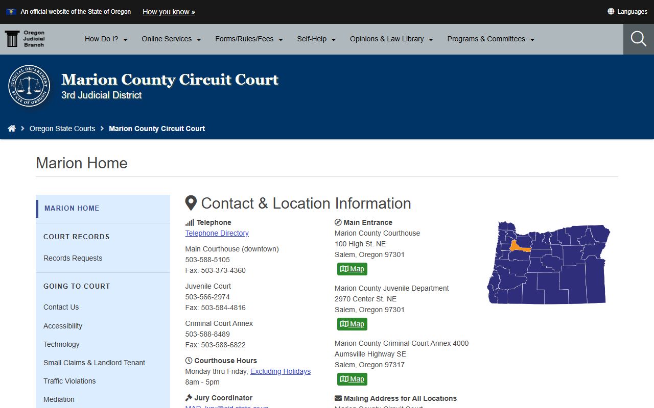 Marion County criminal history records circuit court main page