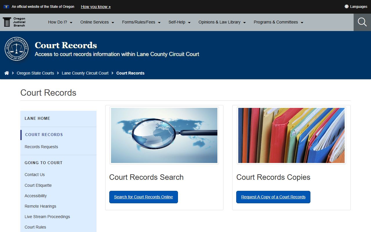 Oregon Judicial Department court records information for criminal history access